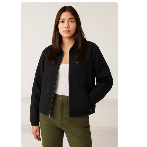 Aritzia TNA Dale Chore Jacket Size Large Black Relaxed Fit Corduroy Collar NWOT - Picture 1 of 16